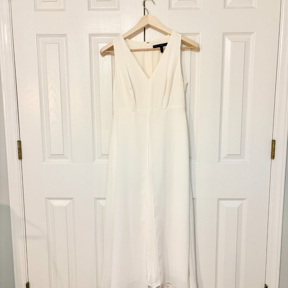 White House Black Market Flowy Wide Leg Overlay Ivory Jumpsuit 6P - Picture 6 of 12